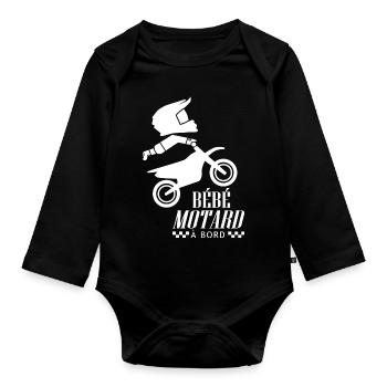 bébé motard à bord moto motocross - Body Bébé bio manches longues - noir - Devant