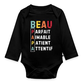 Beau-Papa Fête des Pères 2024 - Body Bébé bio manches longues - noir - Devant