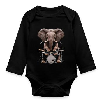 Elefant Schlagzeug - Baby Bio-Langarm-Body - Schwarz - Vorne