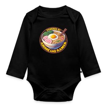 Powered By Anime And Ramen - Baby Bio-Langarm-Body - Schwarz - Vorne