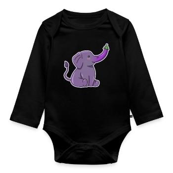 Elefanten-Auberginen-Design für - Baby Bio-Langarm-Body - Schwarz - Vorne