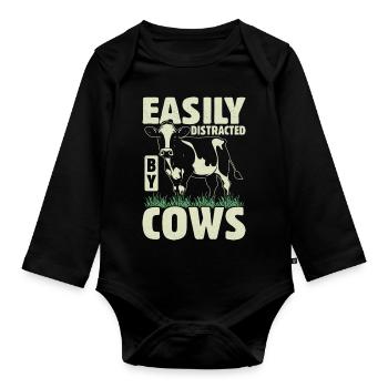 Cow Farmer Funny Farming Cows Animal Farm - Organic Longsleeve Baby Bodysuit - black - Front
