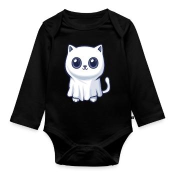 Cat Halloween Comic Ghost - Organic Longsleeve Baby Bodysuit - black - Front