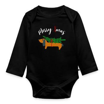Joyeux Noël Teckel Chien Arbre de Noël Woof Drôle - Body Bébé bio manches longues - noir - Devant