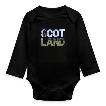 Schottland Tartan Schriftzug Dudelsack Highlands - Baby Bio-Langarm-Body - Schwarz - Vorne
