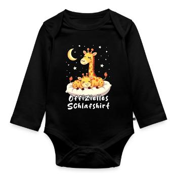 Offizielles Schlafshirt Süße Giraffe im Traumland - Baby Bio-Langarm-Body - Schwarz - Vorne