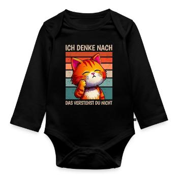 Katze Spruch Lustig Sarkasmus Meme - Baby Bio-Langarm-Body - Schwarz - Vorne