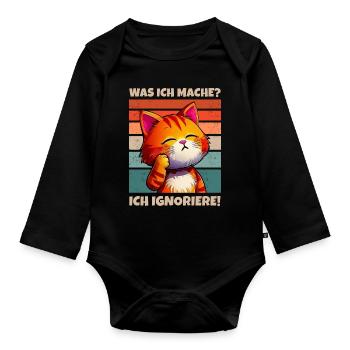 Katze Spruch Lustig Sarkasmus Ignorieren - Baby Bio-Langarm-Body - Schwarz - Vorne