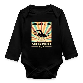 Einer Von Uns Beiden Schwimmt Besser Als Du - Baby Bio-Langarm-Body - Schwarz - Vorne