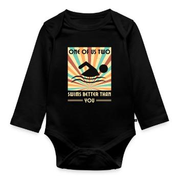 Einer Von Uns Beiden Schwimmt Besser Als Du - Baby Bio-Langarm-Body - Schwarz - Vorne