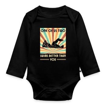 Einer Von Uns Beiden Schwimmt Besser Als Du - Baby Bio-Langarm-Body - Schwarz - Vorne