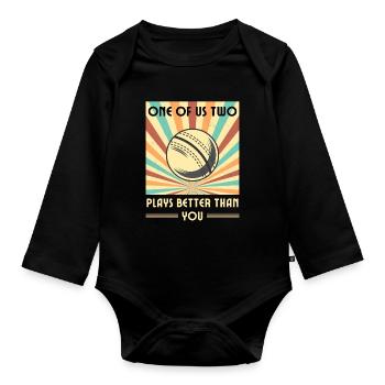 Einer Von Uns Beiden Spielt Besser Als Du Cricket - Baby Bio-Langarm-Body - Schwarz - Vorne