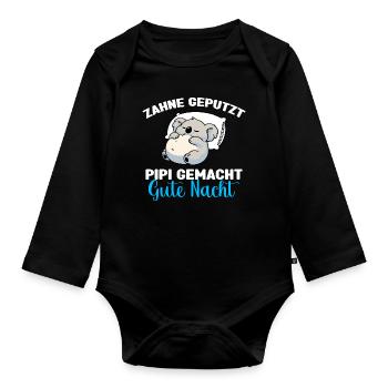 Koala Schlafshirt Koala Pyjama Gute Nacht - Baby Bio-Langarm-Body - Schwarz - Vorne