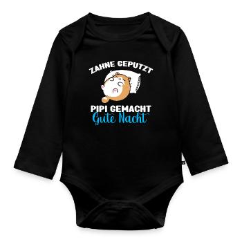 Katzen Schlafshirt Dicke Katze Gute Nacht - Baby Bio-Langarm-Body - Schwarz - Vorne
