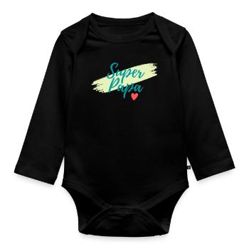 super papa - Body Bébé bio manches longues - noir - Devant