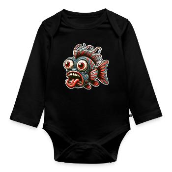 Fisch Crazy - Baby Bio-Langarm-Body - Schwarz - Vorne