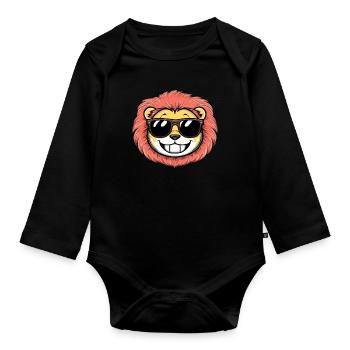 Mignon lion kawaii avec des lunettes de soleil - Body Bébé bio manches longues - noir - Devant