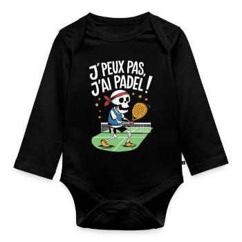 J'peux pas j'ai Padel ! - Body Bébé bio manches longues - noir - Devant