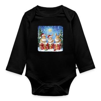 Lustige Weihnachtshasen mit Weihnachtsmannmütze - Baby Bio-Langarm-Body - Schwarz - Vorne