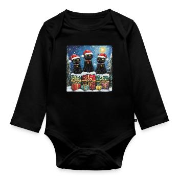Schwarze Katzen mit Weihnachtsgeschenke - Baby Bio-Langarm-Body - Schwarz - Vorne