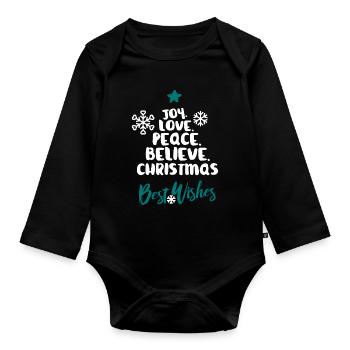 Joy Love Peace Believe Christmas - Organic Longsleeve Baby Bodysuit - black - Front