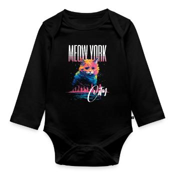New York City Cat Meow City Skyline America USA - Organic Longsleeve Baby Bodysuit - black - Front