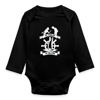 Sailing My Problem My Pictogram Dad Mom Fisherman - Baby Bio-Langarm-Body - Schwarz - Vorne