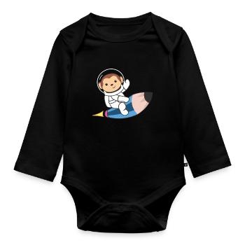Cute Space Monkey Astronauts Universe - Organic Longsleeve Baby Bodysuit - black - Front
