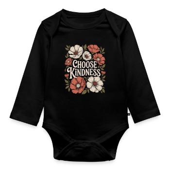 Choose Kindness Boho Flowers Vintage - Organic Longsleeve Baby Bodysuit - black - Front
