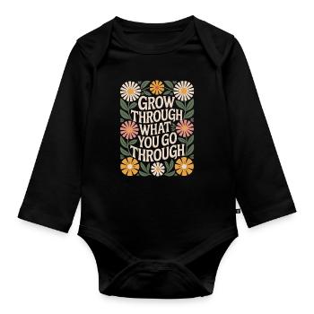 Boho-Blumen Zitat: Wachse Durch Was Du Erlebst - Baby Bio-Langarm-Body - Schwarz - Vorne