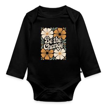 Flower Boho Vintage Motivation Zitat Be The Change - Baby Bio-Langarm-Body - Schwarz - Vorne