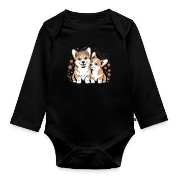 Chien corgi style bohème : des compagnons affectueux - Body Bébé bio manches longues - noir - Devant