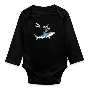Aventure de plongeur avec motif de requin - Body Bébé bio manches longues - noir - Devant