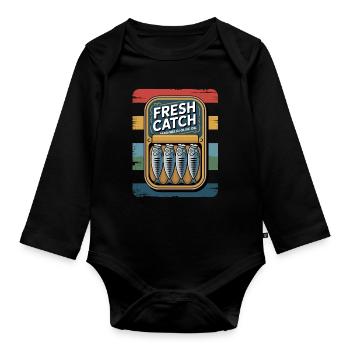 Sardines Retro Vintage Freshly Caught Art - Organic Longsleeve Baby Bodysuit - black - Front