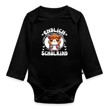 Endlich Schulkind süßes Meerschweinchen zur - Baby Bio-Langarm-Body - Schwarz - Vorne