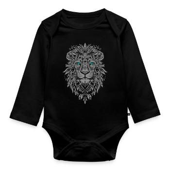 Visage de lion argenté Yeux bleus - Body Bébé bio manches longues - noir - Devant