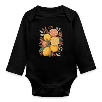 Art des agrumes bohème pour les amoureux de la nature - Body Bébé bio manches longues - noir - Devant
