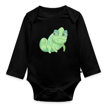 Chaméléon vert - Body Bébé bio manches longues - noir - Devant