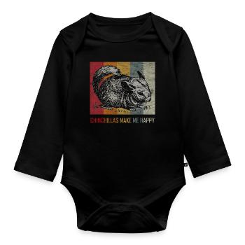 Chinchilla Maus Nagetier Haustier Retro Geschenk - Baby Bio-Langarm-Body - Schwarz - Vorne