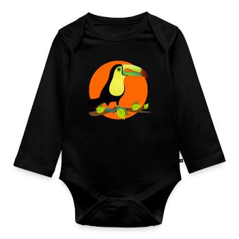 toucan exotique sous les tropiques devant un soleil - Body Bébé bio manches longues - noir - Devant