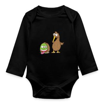 Kiwi bird and kiwi fruit flip through - Organic Longsleeve Baby Bodysuit - black - Front