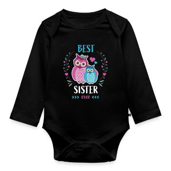Best Sister Ever Beste Schwester Niedliche Eulen - Baby Bio-Langarm-Body - Schwarz - Vorne