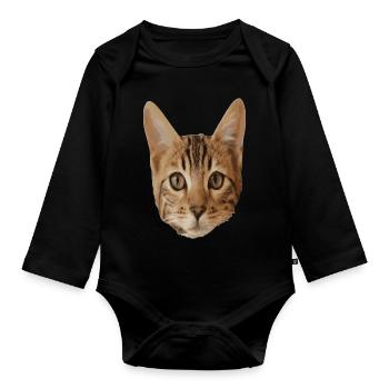 Cat head - Organic Longsleeve Baby Bodysuit - black - Front