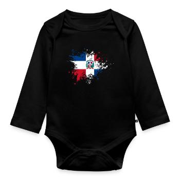 République dominicaine drapeau éclaboussures de peinture blob - Body Bébé bio manches longues - noir - Devant