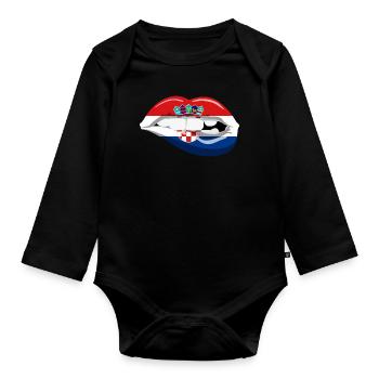 Croatia flag lips Adria Zagreb Croatian homeland - Organic Longsleeve Baby Bodysuit - black - Front