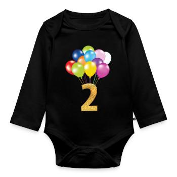 2 children birthday happy birthday - Organic Longsleeve Baby Bodysuit - black - Front