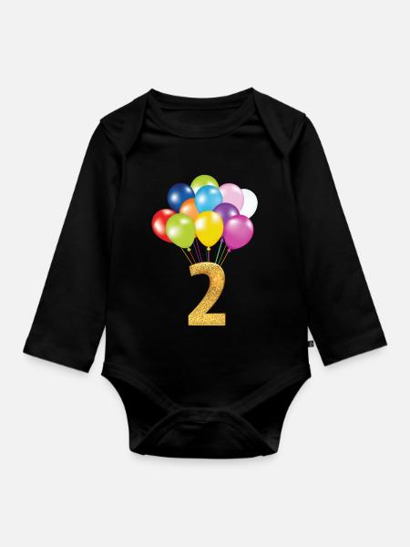 2 barn födelsedag grattis på födelsedagen - Ekologisk långärmad babybody - svart
