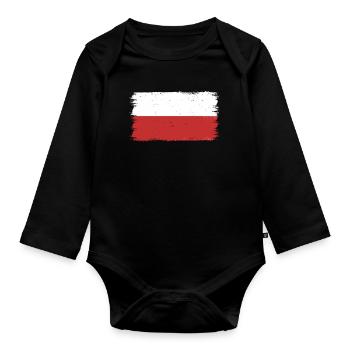 Pologne Drapeau Used Look Polska Drapeau polonais - Body Bébé bio manches longues - noir - Devant