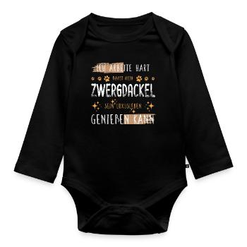 Retro Arbeite Hart Zwergdackel Dackel Luxusleben - Baby Bio-Langarm-Body - Schwarz - Vorne