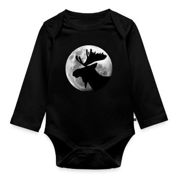 Elch im Vollmond Wald Tier - Baby Bio-Langarm-Body - Schwarz - Vorne
